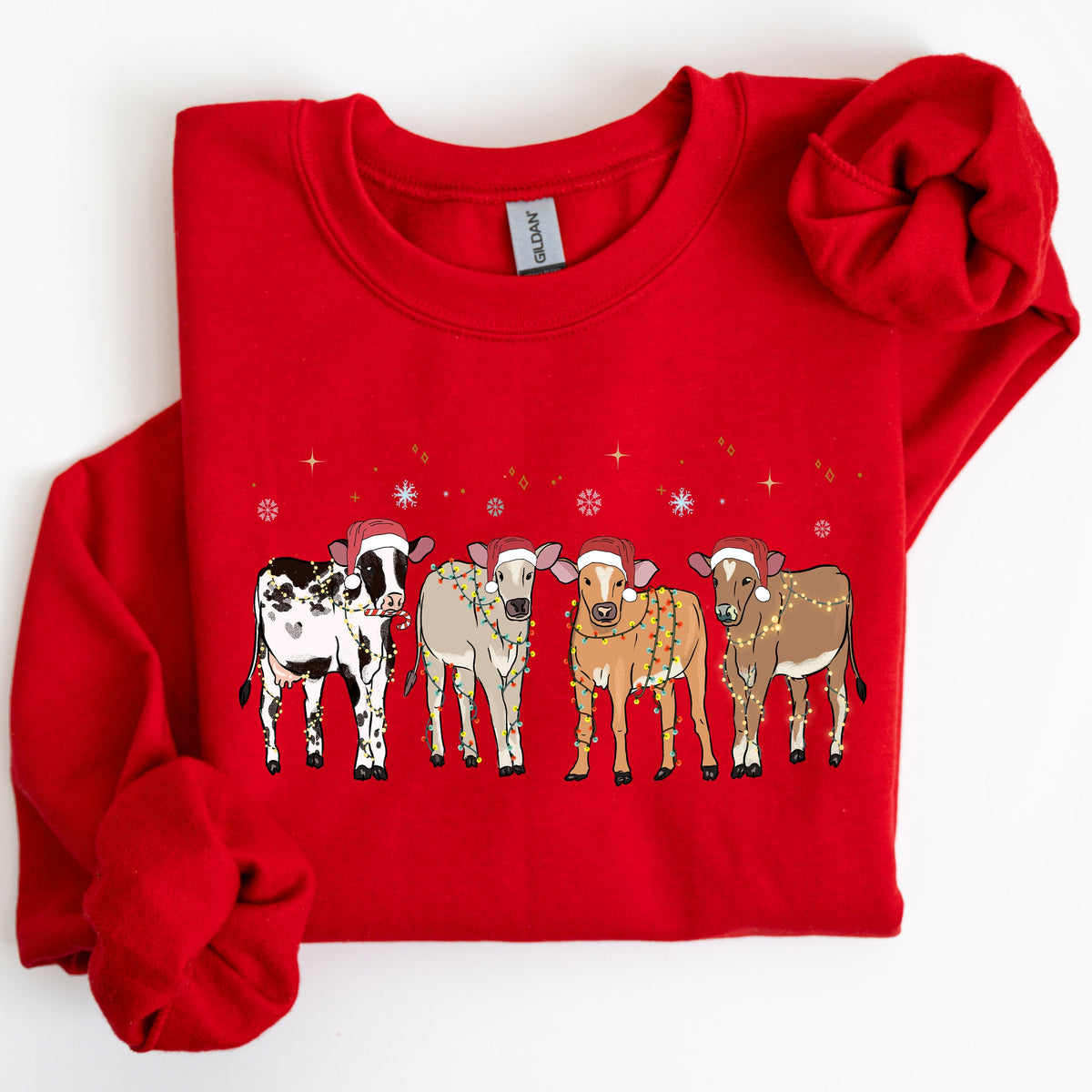 Christmas Calves Holstein Cow Lovers Santa Farm Life Winter Snow Xmas Sweatshirt