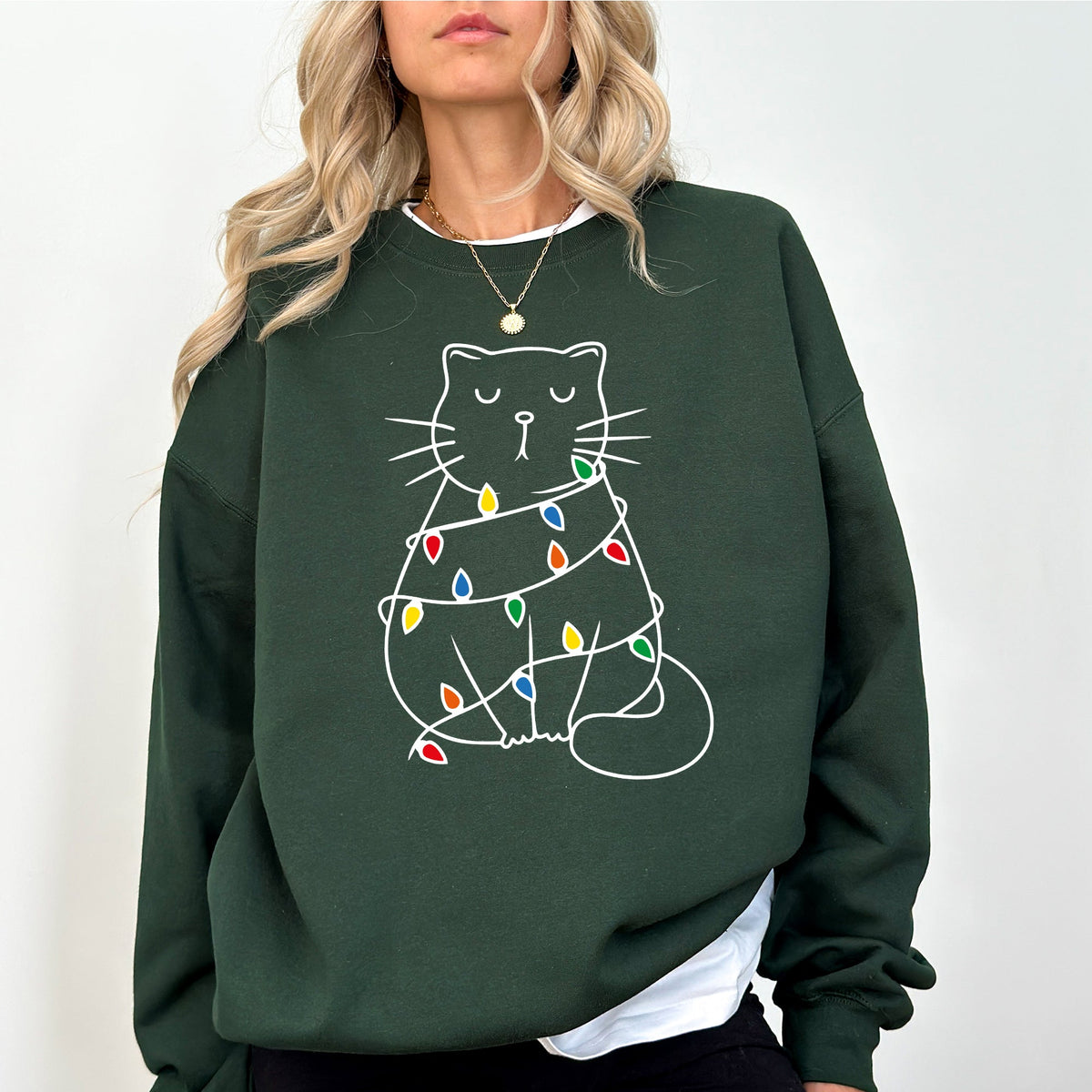 Christmas Cat Lights Santa Feline Cat Lover Festive Holiday Cozy Warm Winter Nights Sweatshirt