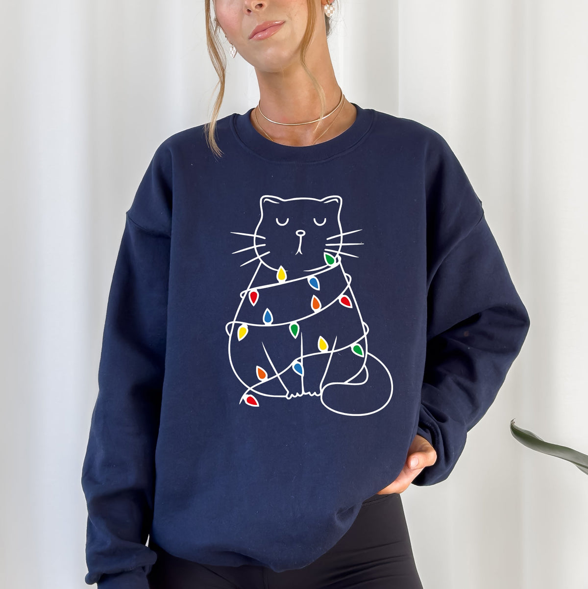 Christmas Cat Lights Santa Feline Cat Lover Festive Holiday Cozy Warm Winter Nights Sweatshirt