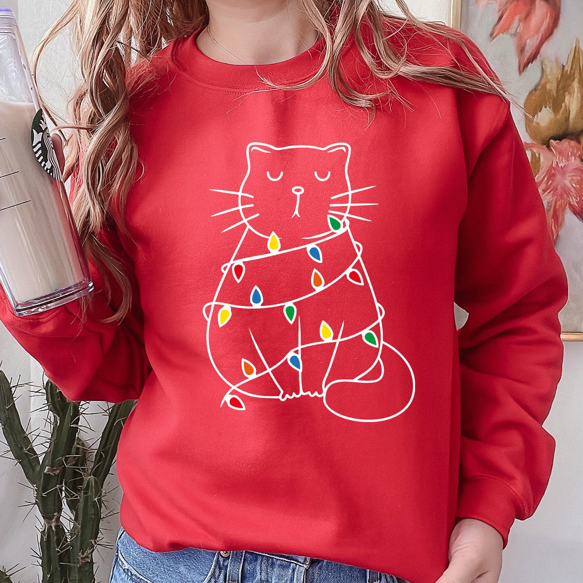 Christmas Cat Lights Santa Feline Cat Lover Festive Holiday Cozy Warm Winter Nights Sweatshirt