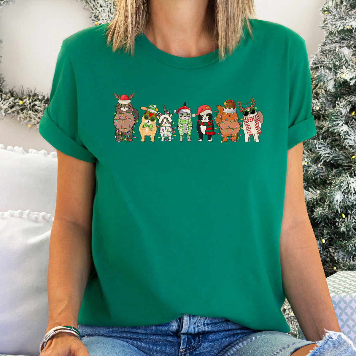 Snowy Christmas Cats Santa Claus Paws For Cat Lovers Holiday Cheer And Cozy Nights Graphic Tee