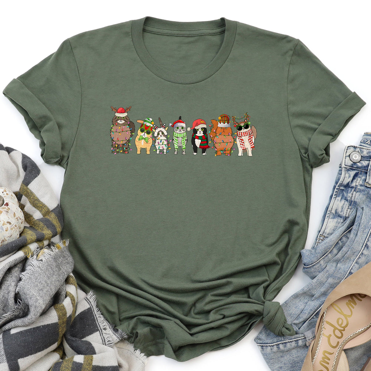 Snowy Christmas Cats Santa Claus Paws For Cat Lovers Holiday Cheer And Cozy Nights Graphic Tee