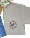 Christmas Deer Pocket Floral Folk Art Santa Winter Snow Xmas Flowers Comfort Colors Tee