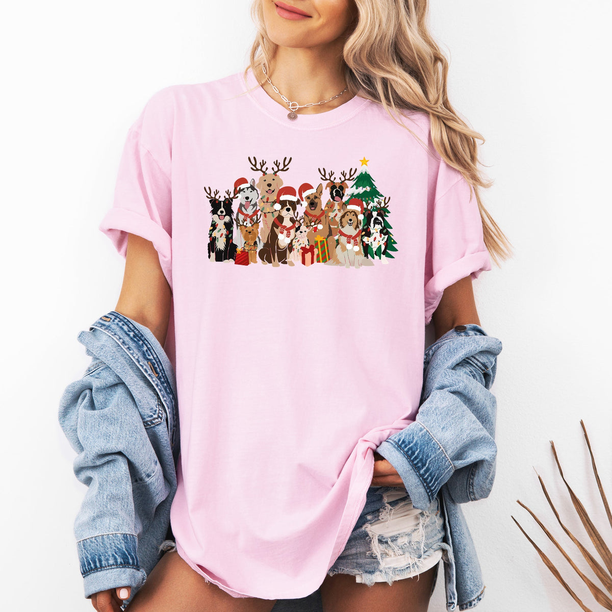 Christmas Dogs Antlers Reindeer Santa Dog Lover Holiday Edition Comfort Colors Tee