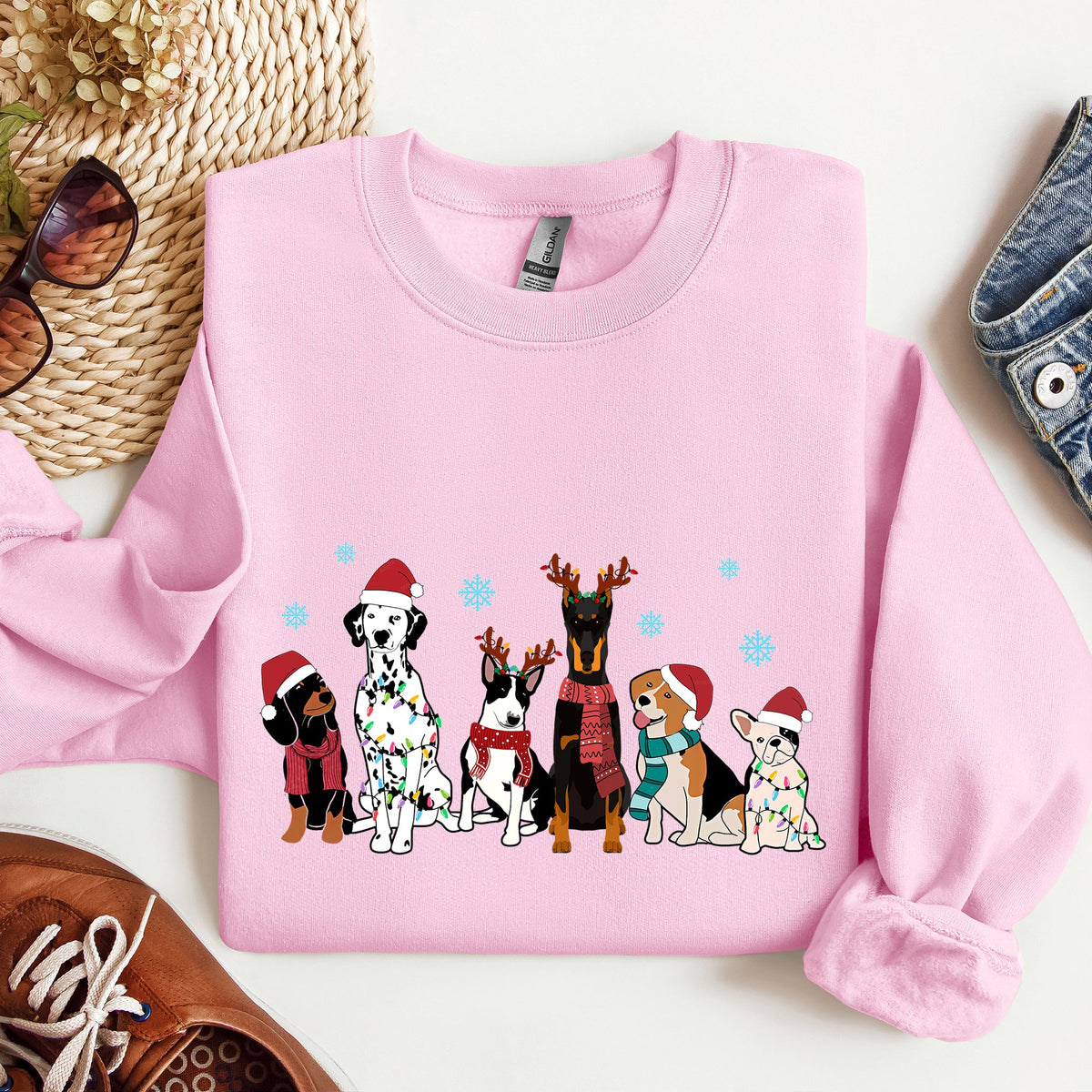 Christmas Dogs Dalmatian Frenchie Santa Dog Lovers Portrait Collection Sweatshirt