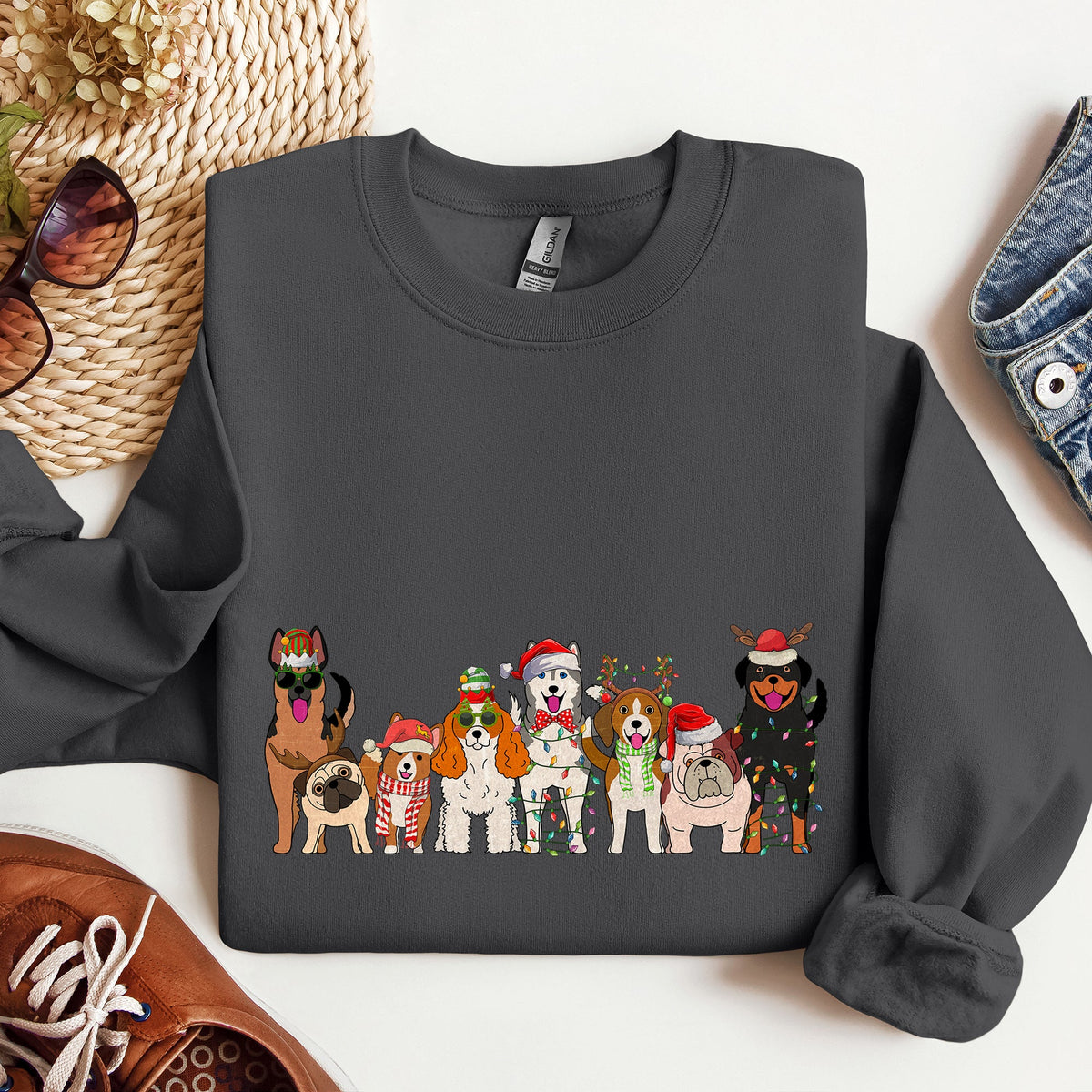 Christmas Dogs Santa Claus Illustration For Dog Lovers Pet Owners Cozy Holiday Sweatshirt