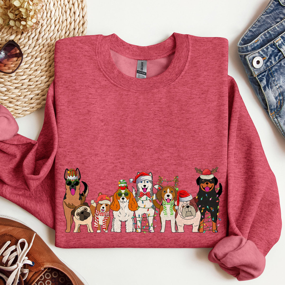 Christmas Dogs Santa Claus Illustration For Dog Lovers Pet Owners Cozy Holiday Sweatshirt