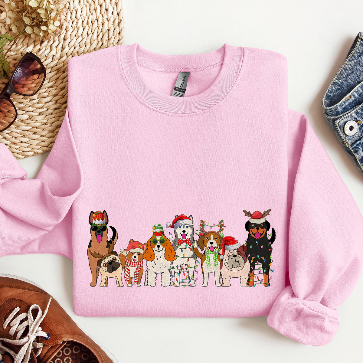 Christmas Dogs Santa Claus Illustration For Dog Lovers Pet Owners Cozy Holiday Sweatshirt
