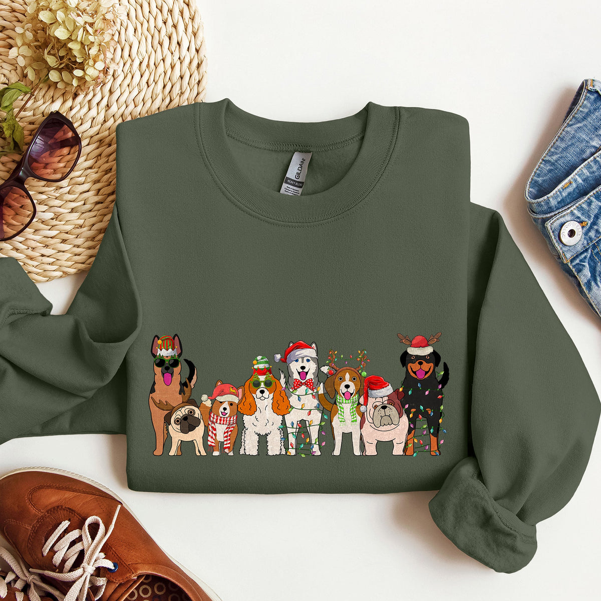 Christmas Dogs Santa Claus Illustration For Dog Lovers Pet Owners Cozy Holiday Sweatshirt
