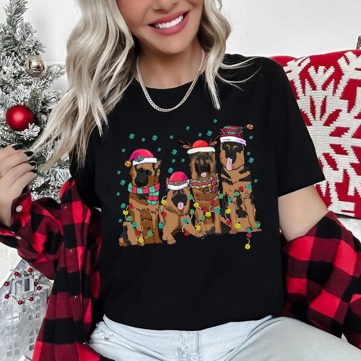 Christmas Dogs German Shepherd Santa Claus Pet Lovers Edition Premium Graphic Tee