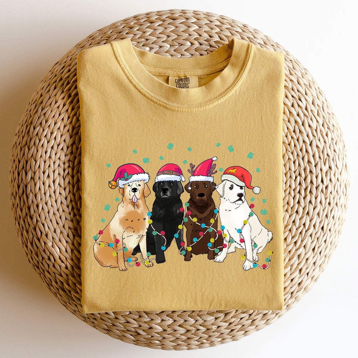 Christmas Dogs Puppies Dog Lovers Santa Claus Winter Snow Holiday Theme Comfort Colors Tee