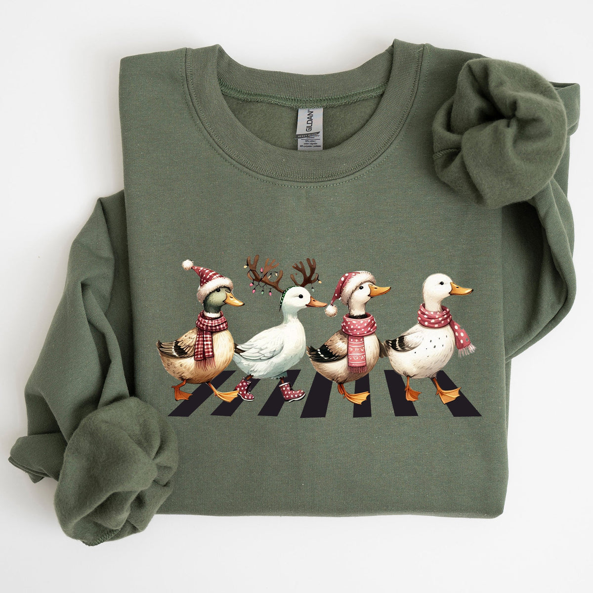 Christmas Ducks Farm Animals Crossing Road Santa Winter Snow Xmas Festive Sweatshirt