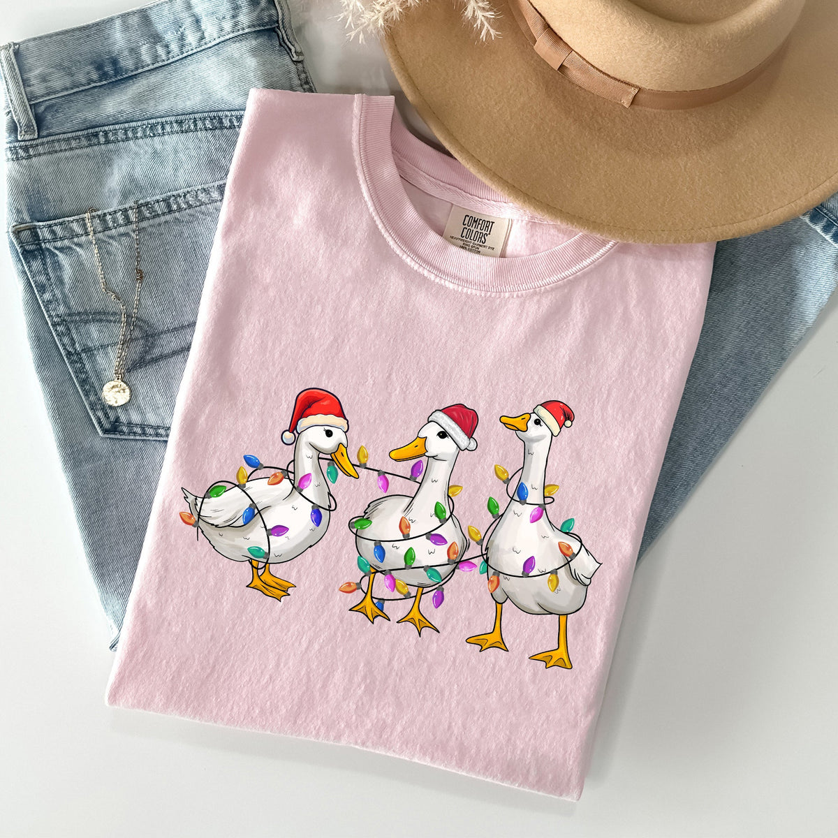 Christmas Ducks, Farm Animals, Santa, Winter, Snow, Xmas Scene Comfort Colors Tee