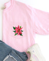 Christmas Flowers Pocket Poinsettia Winter Snow Botanical Xmas Festive Floral Art Print Graphic Tee