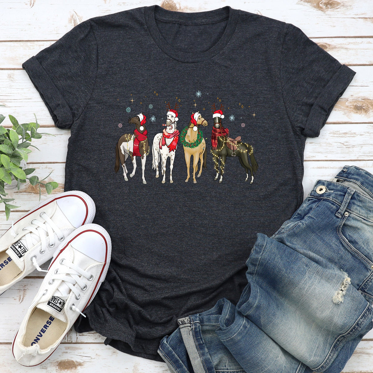 Christmas Horses Santa Festive Holiday Horse Lovers Limited Edition Collection Graphic Tee
