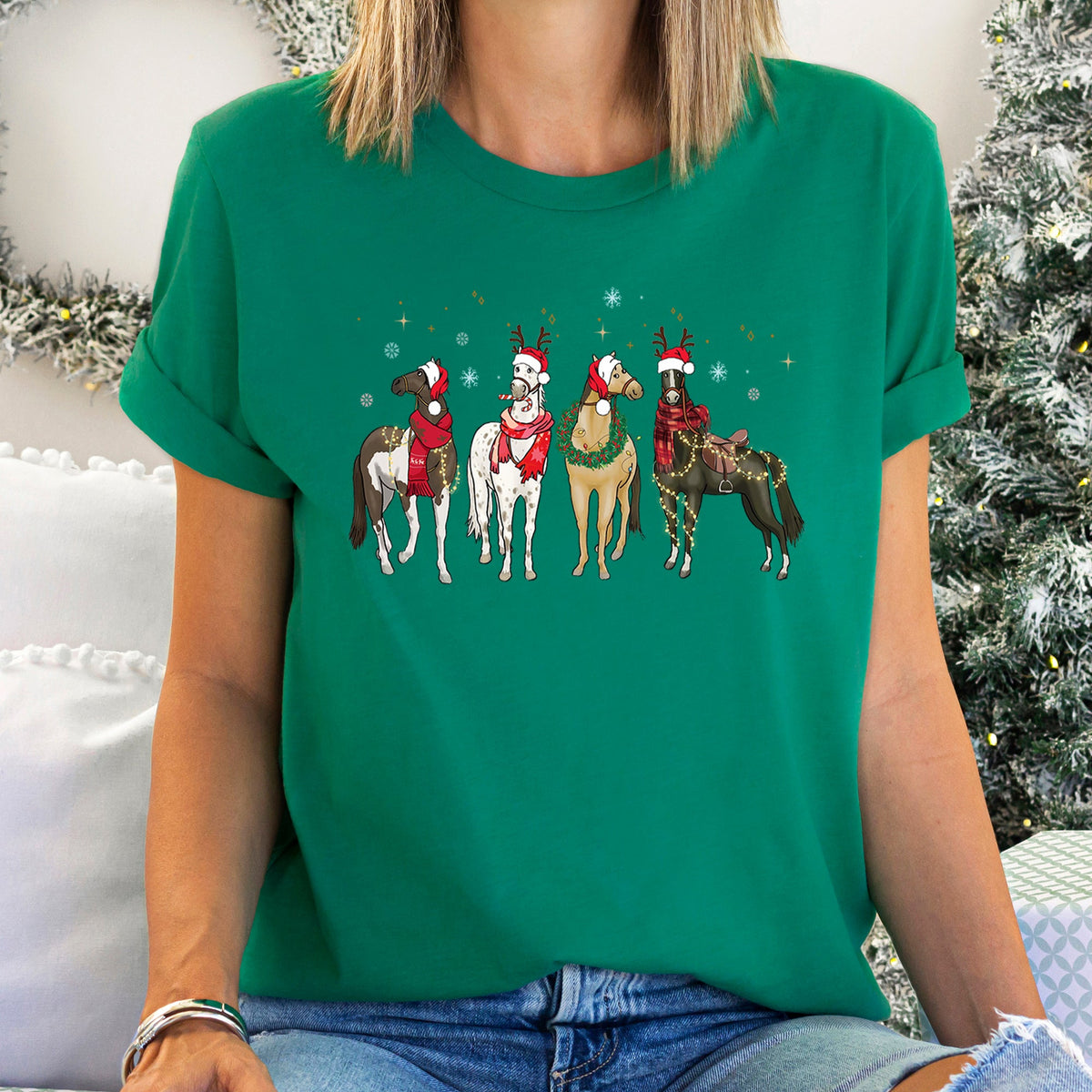 Christmas Horses Santa Festive Holiday Horse Lovers Limited Edition Collection Graphic Tee