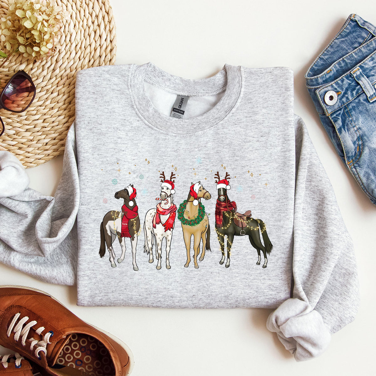 Christmas Horses Santa Winter Snow Xmas Festive Joyful Gallop Horse Lovers Sweatshirt