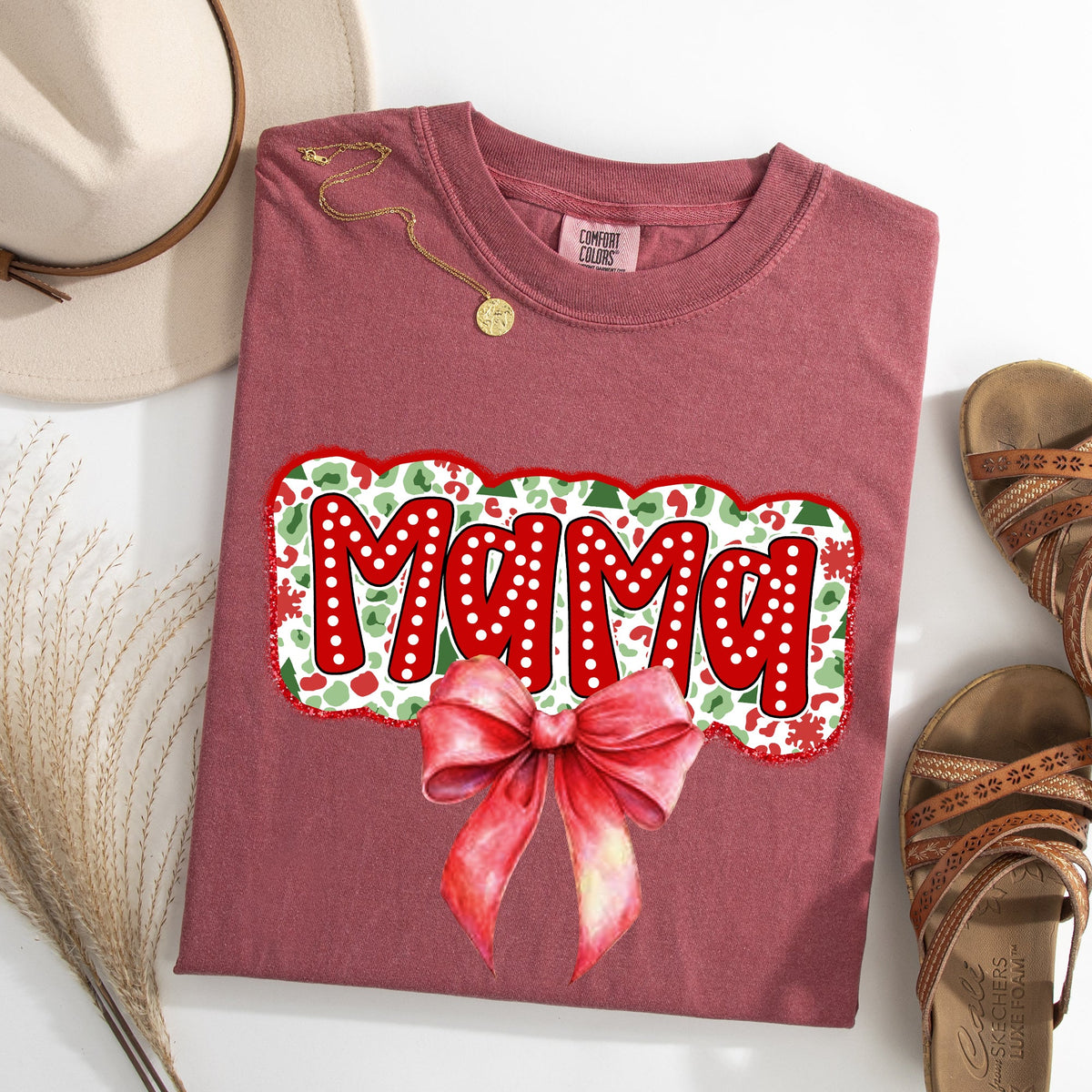 Christmas Mama Ribbon Bows Santa Classic Retro Tshirt Graphic Comfort Colors Tee
