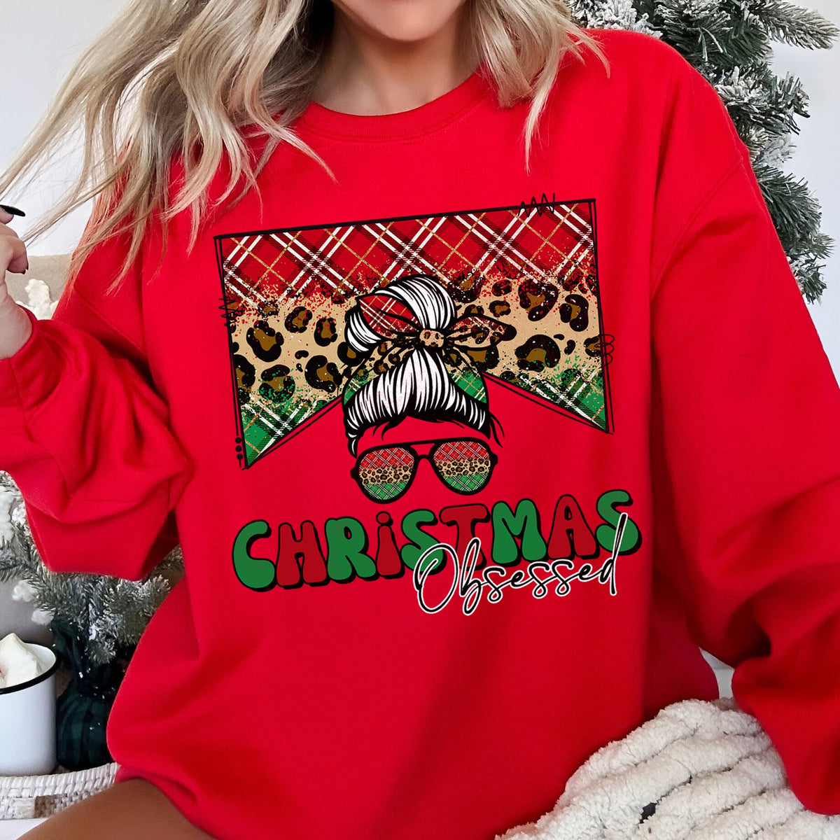 Christmas Obsessed Leopard Print Festive Cozy Premium Edition Holiday Sweatshirt