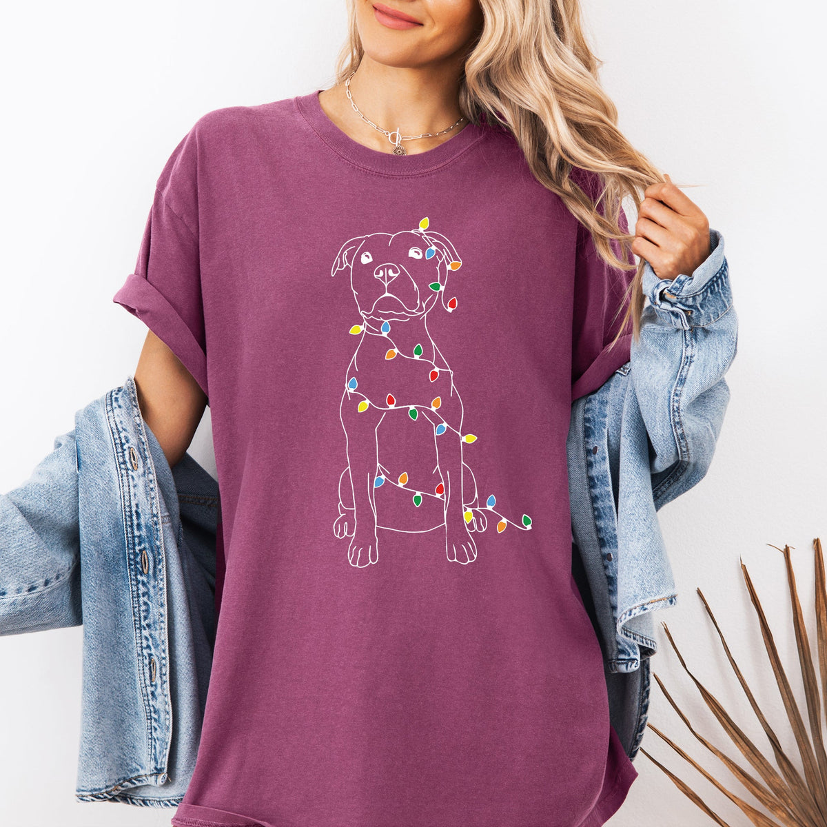 Christmas Pit Bull Lights Santa Holiday Cheer Dog Lover Edition Comfort Colors Tee