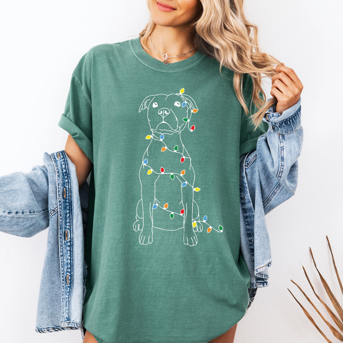 Christmas Pit Bull Lights Santa Holiday Cheer Dog Lover Edition Comfort Colors Tee