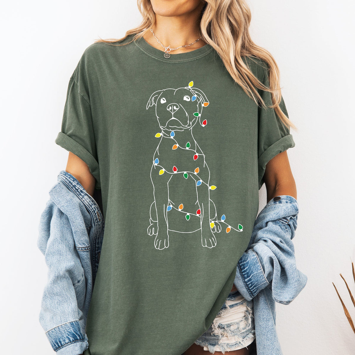 Christmas Pit Bull Lights Santa Holiday Cheer Dog Lover Edition Comfort Colors Tee