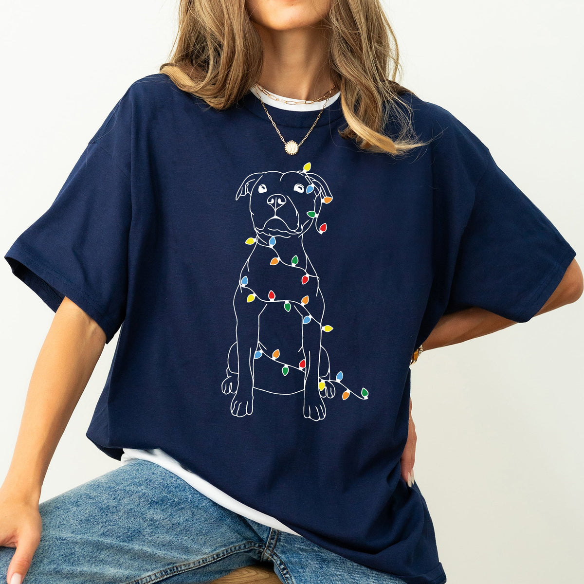 Christmas Pit Bull Lights Santa Holiday Cheer Dog Lover Edition Comfort Colors Tee