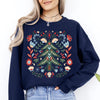 Christmas Tree Folk Art Scandinavian Santa Floral Classic Cozy Holiday Scene Sweatshirt