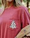 Dalmatian Santa Christmas Tree With Animal Print Pocket Snow Winter Scene Comfort Colors Tee