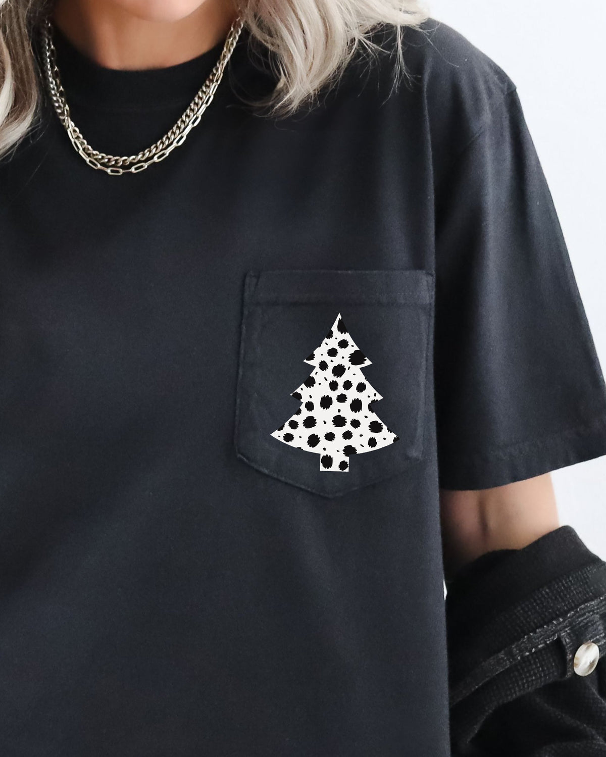 Dalmatian Santa Christmas Tree With Animal Print Pocket Snow Winter Scene Comfort Colors Tee