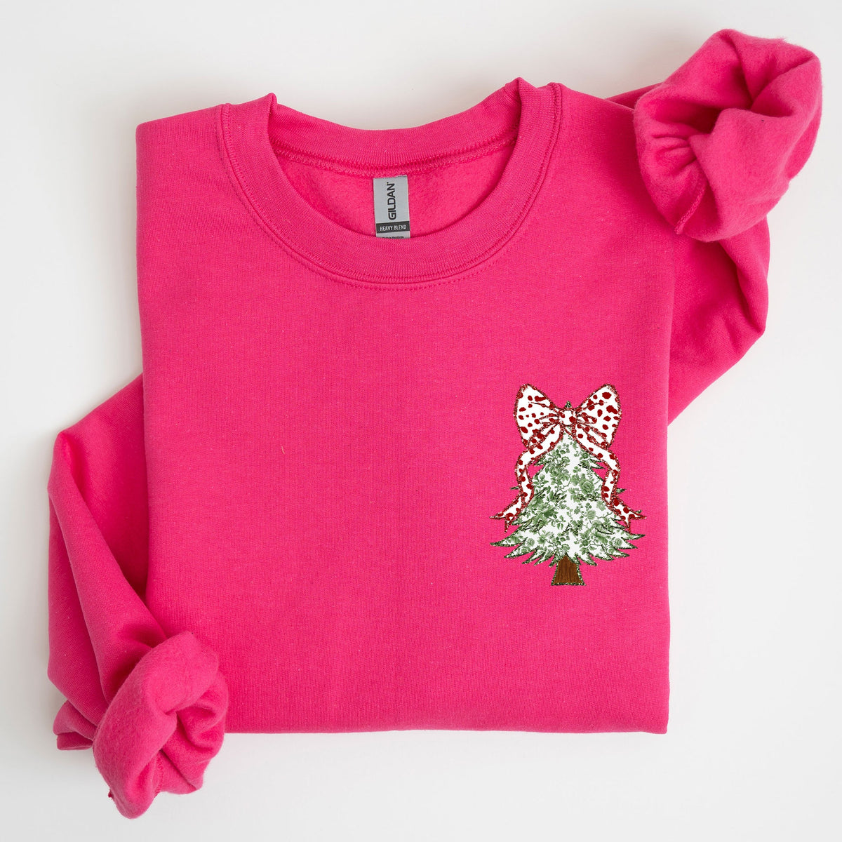 Christmas Tree Pocket Floral Coquette Ribbons Vintage Inspired Classic Season Winter Sweatshirt