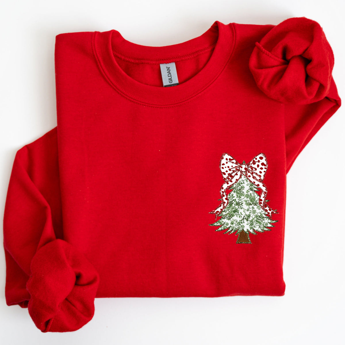 Christmas Tree Pocket Floral Coquette Ribbons Vintage Inspired Classic Season Winter Sweatshirt