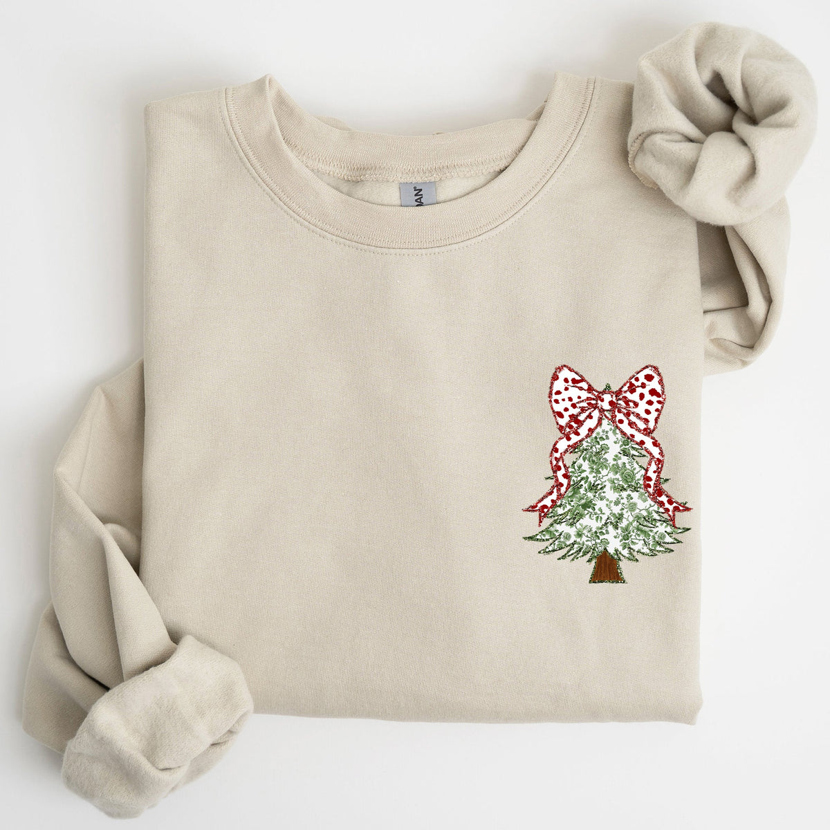 Christmas Tree Pocket Floral Coquette Ribbons Vintage Inspired Classic Season Winter Sweatshirt