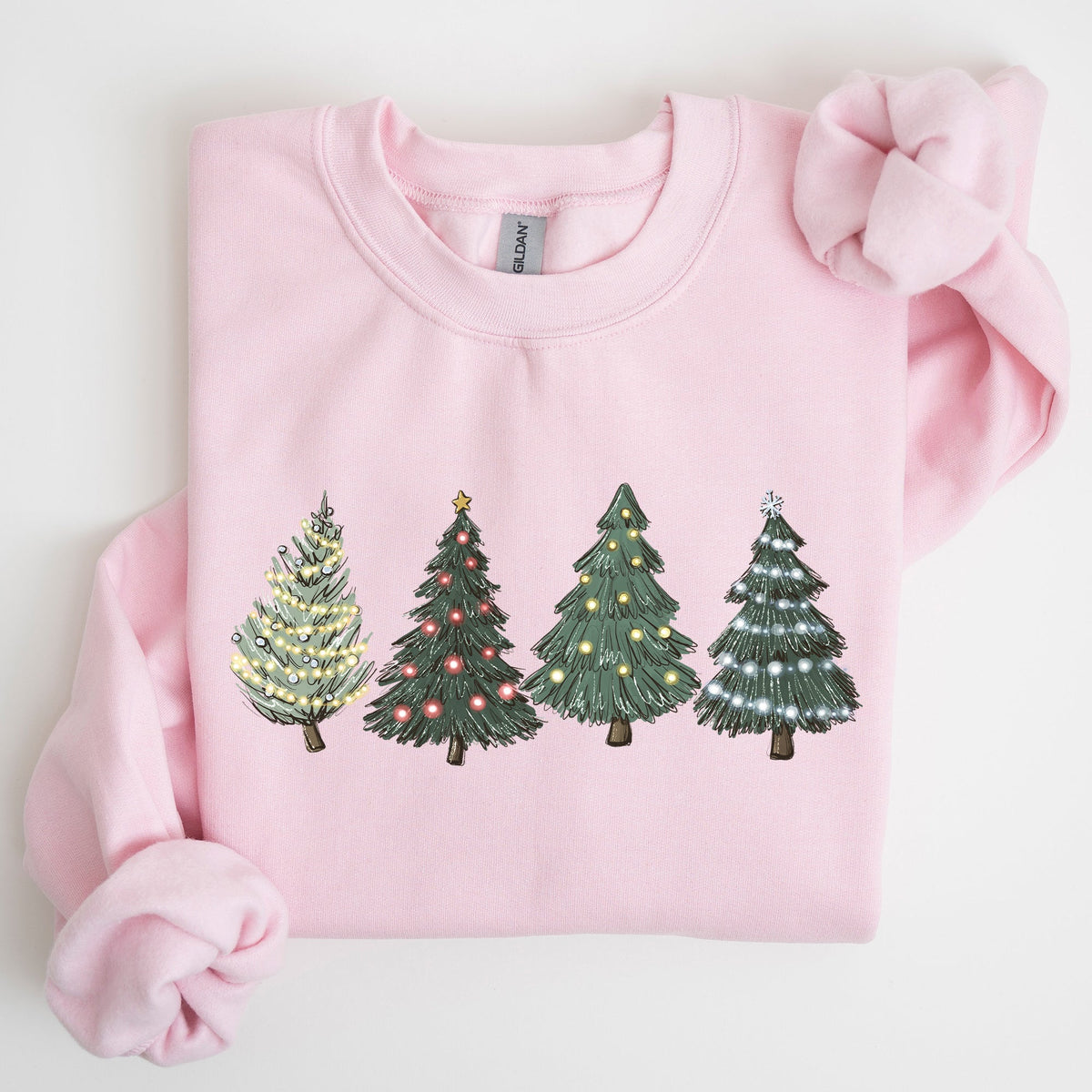 Christmas Trees Winter Snow Santa Festive Cozy Warm Holiday Scene With Twinkling Lights And Ornaments Sweatshirt