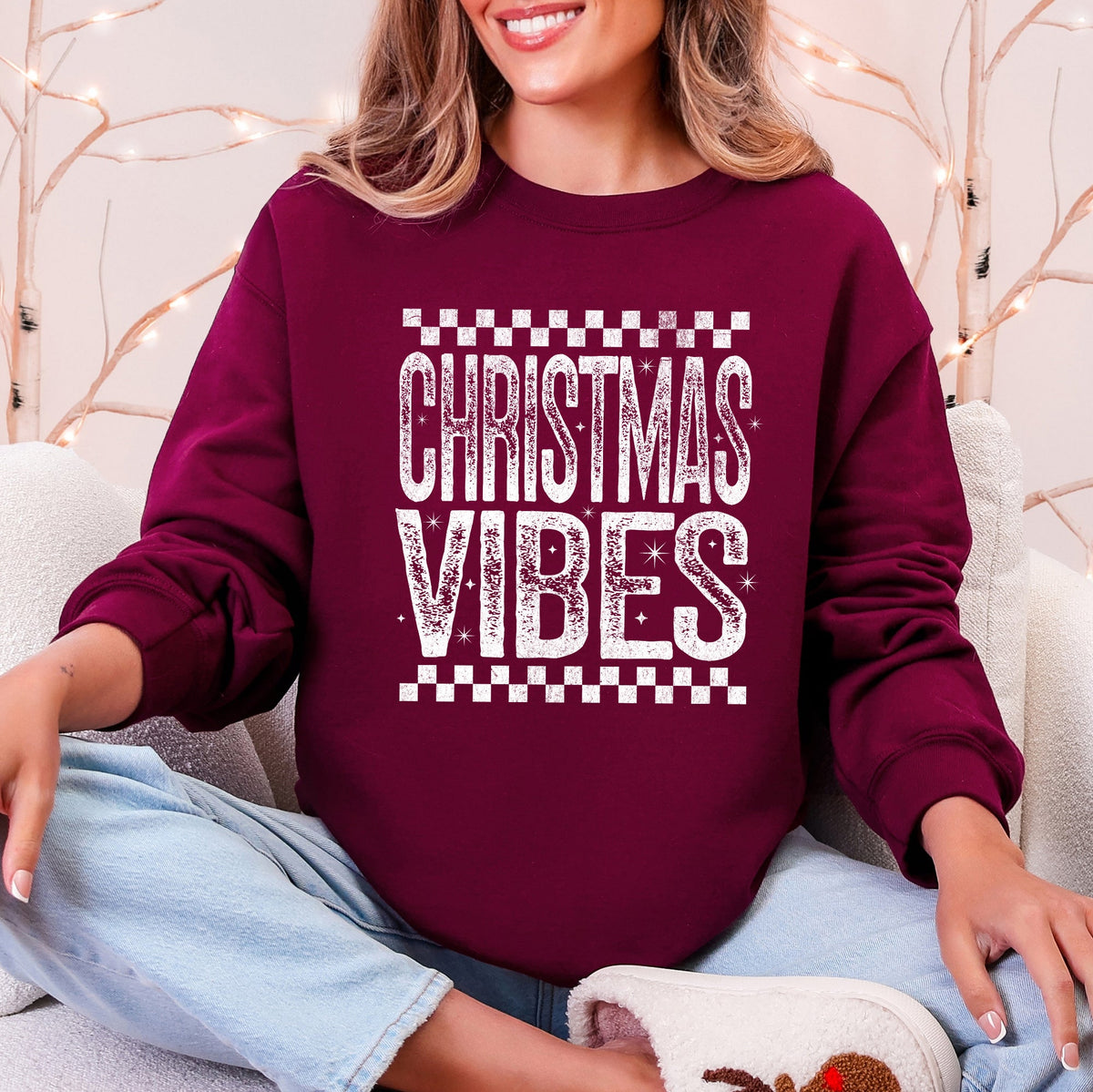 Christmas Vibes Retro Vintage Festive Cozy Holiday Spirit Graphic Premium Sweatshirt