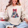 Christmas Geese Retro Santa Sewing Faux Quilt Cozy Festive Graphic Holiday Sweatshirt