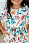 Classic Christmas 3/4 Sleeve Ruffle Twirl Dress