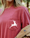 Classic Reindeer Pocket Christmas Snow Santa Sleigh Winter Xmas Seasonal Comfort Colors Tee