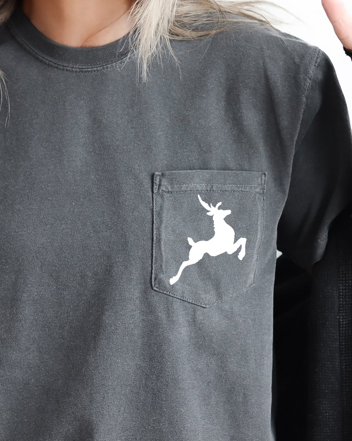 Classic Reindeer Pocket Christmas Snow Santa Sleigh Winter Xmas Seasonal Comfort Colors Tee
