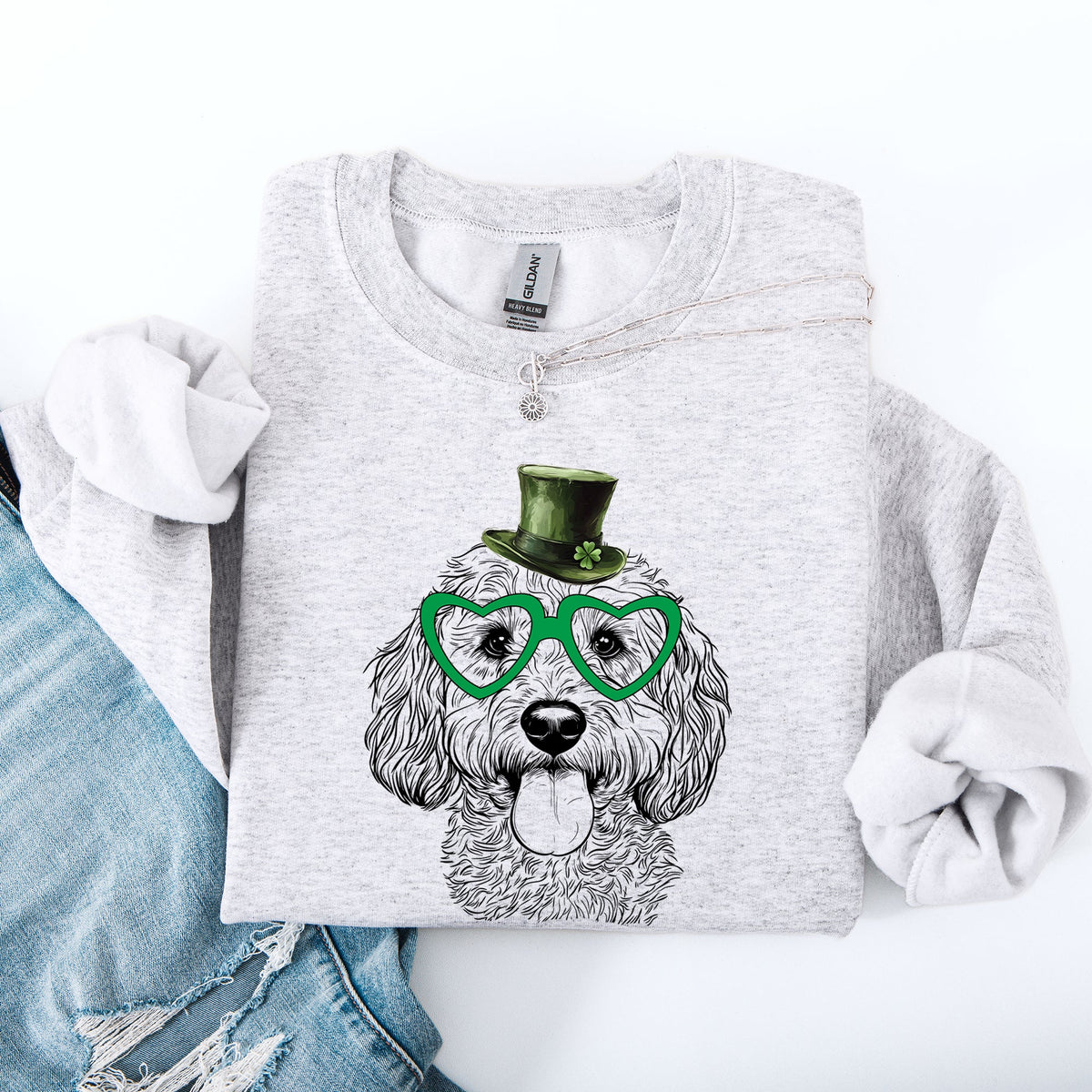 Cockapoo Irish St Patrick's Day Lucky Dog Celebration Cozy Family Favorite Sweatshirt