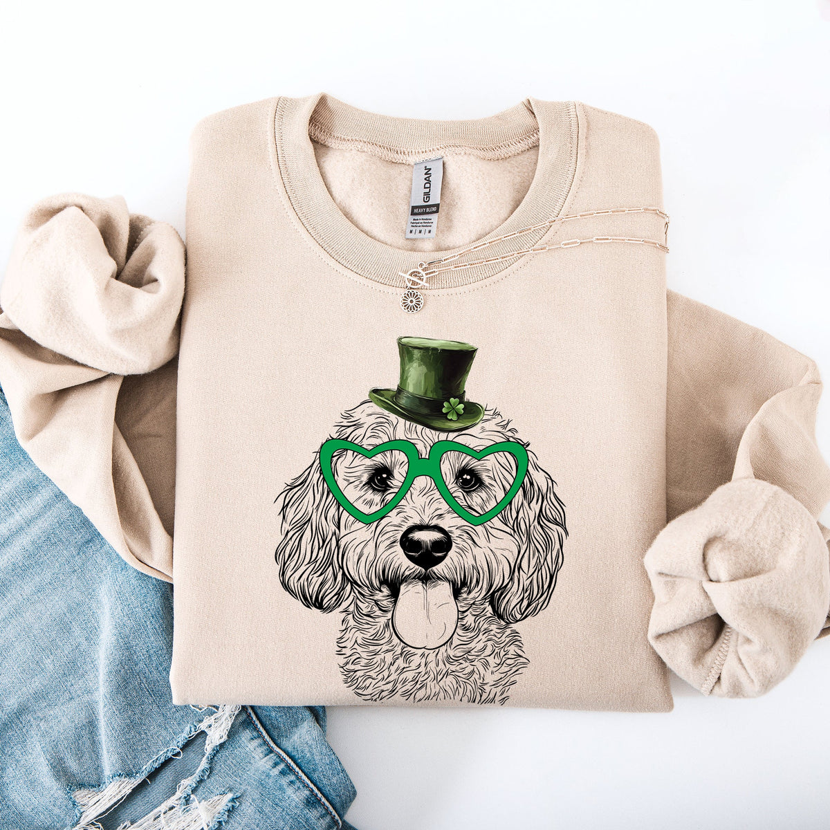 Cockapoo Irish St Patrick's Day Lucky Dog Celebration Cozy Family Favorite Sweatshirt