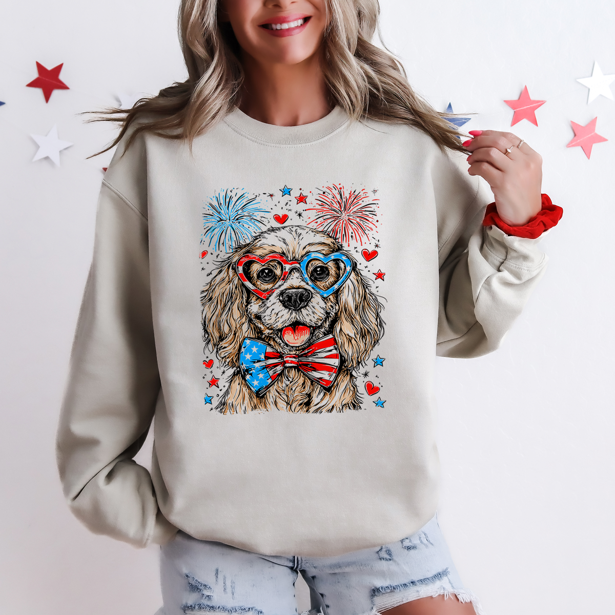 Cocker Spaniel Patriotic Dog USA Flag 4th Of July Pet Lover Design With USA Pride Sweatshirt