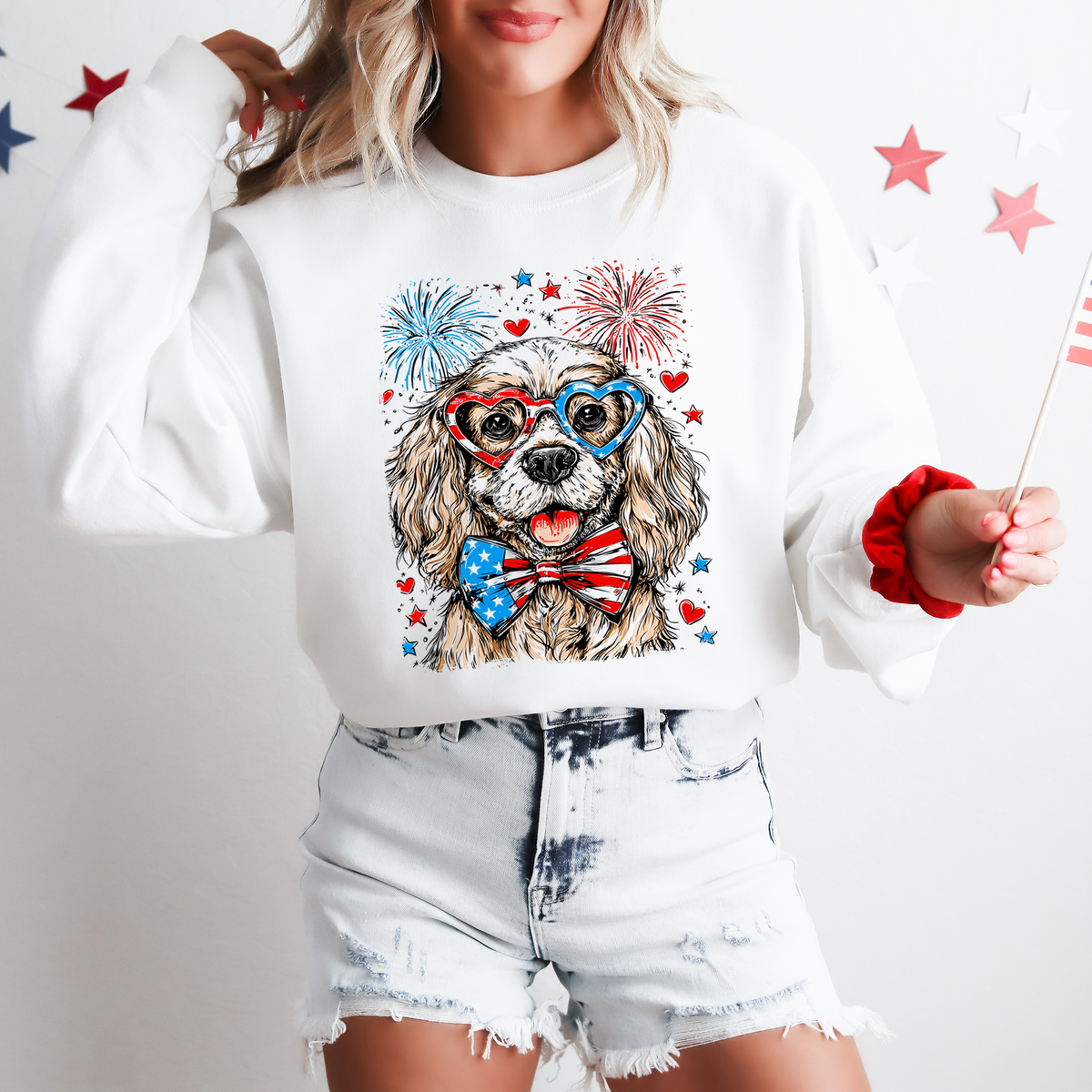 Cocker Spaniel Patriotic Dog USA Flag 4th Of July Pet Lover Design With USA Pride Sweatshirt
