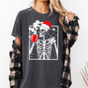 Coffee Lover Santa Skeleton Christmas Snow Winter Holiday Scene Comfort Colors Tee