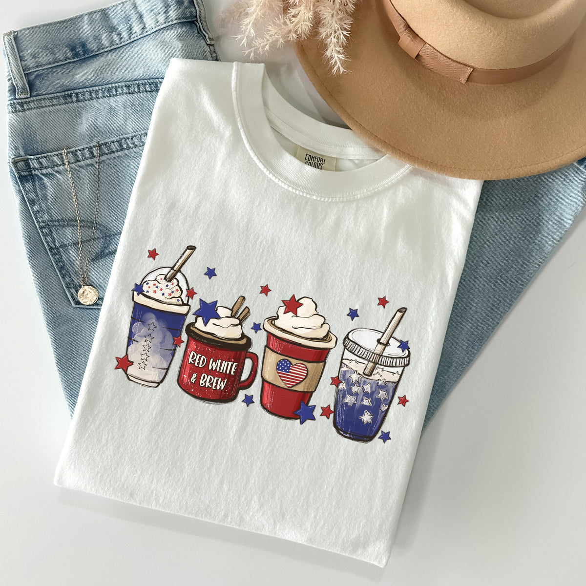 Coffee Lovers America Patriotic 4th July Flag Stars And Stripes Edition Graphic Comfort Colors Tee