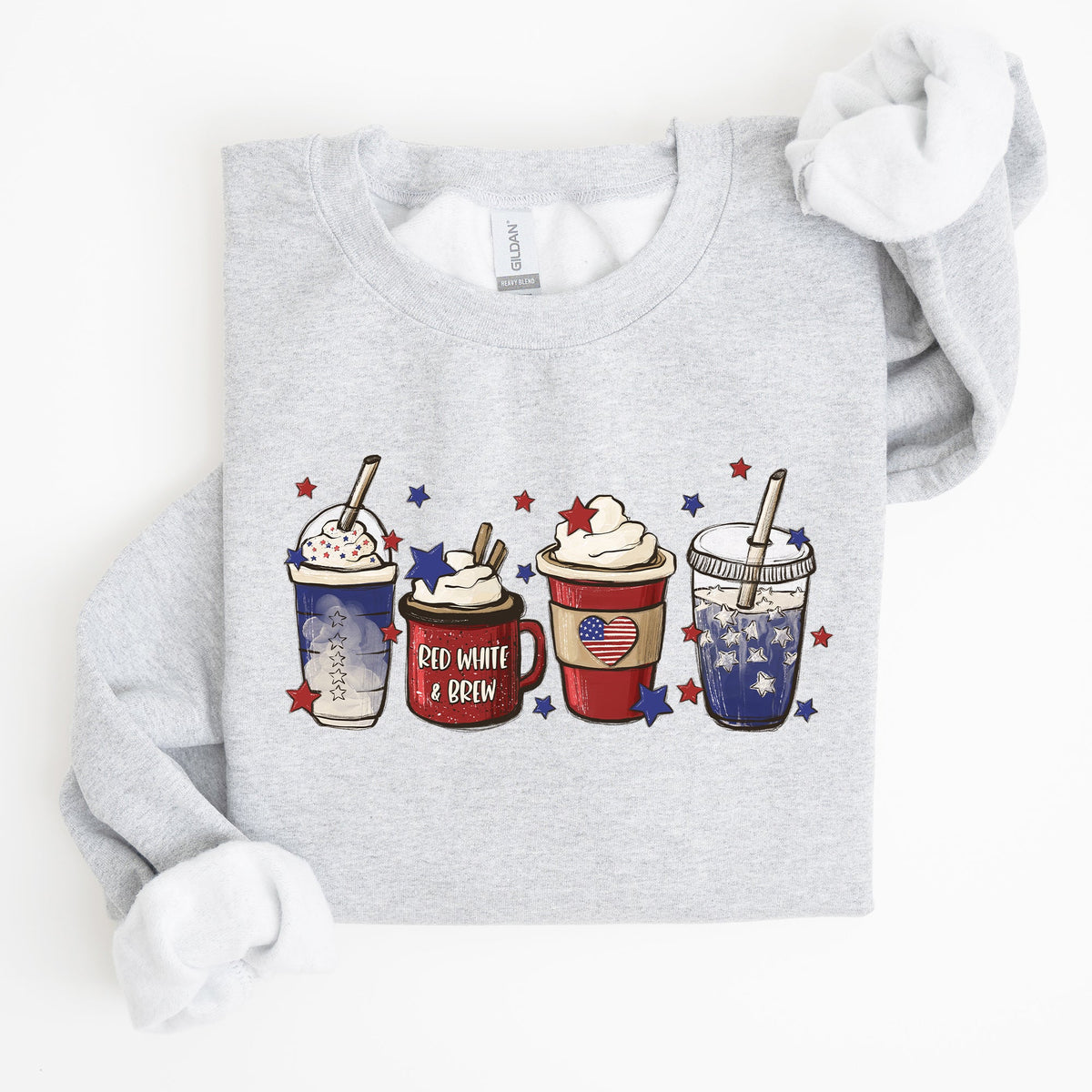 Coffee Lovers America Patriotic 4th Of July Graphic Sweatshirt Cozy Soft Fleece Inside