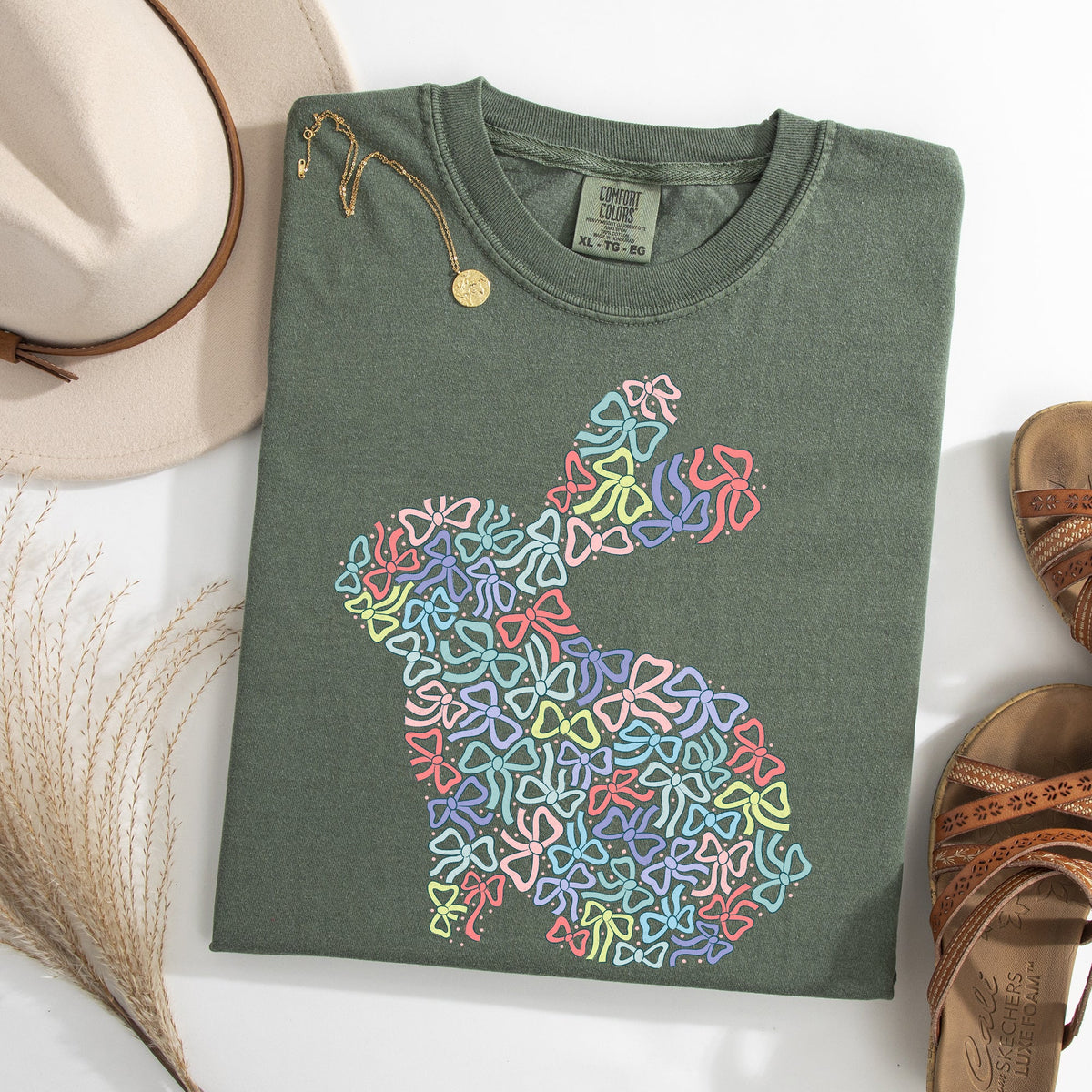 Colorful Bows Easter Bunny Jesus Rabbit Holiday Celebration Blessings For Family And Friends Comfort Colors Tee