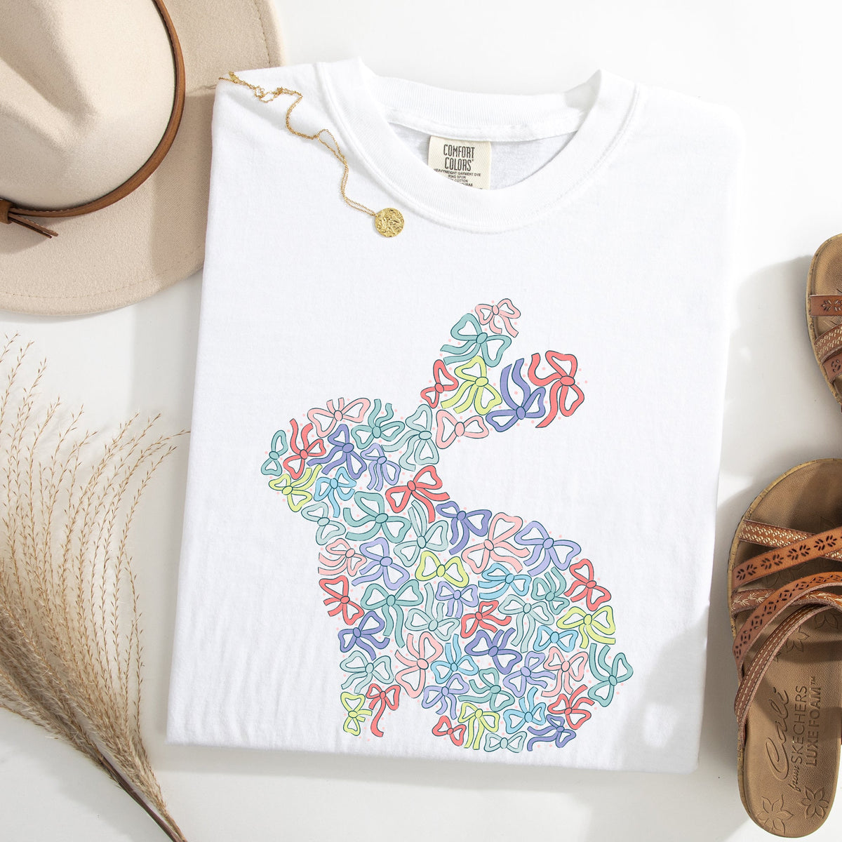 Colorful Bows Easter Bunny Jesus Rabbit Holiday Celebration Blessings For Family And Friends Comfort Colors Tee