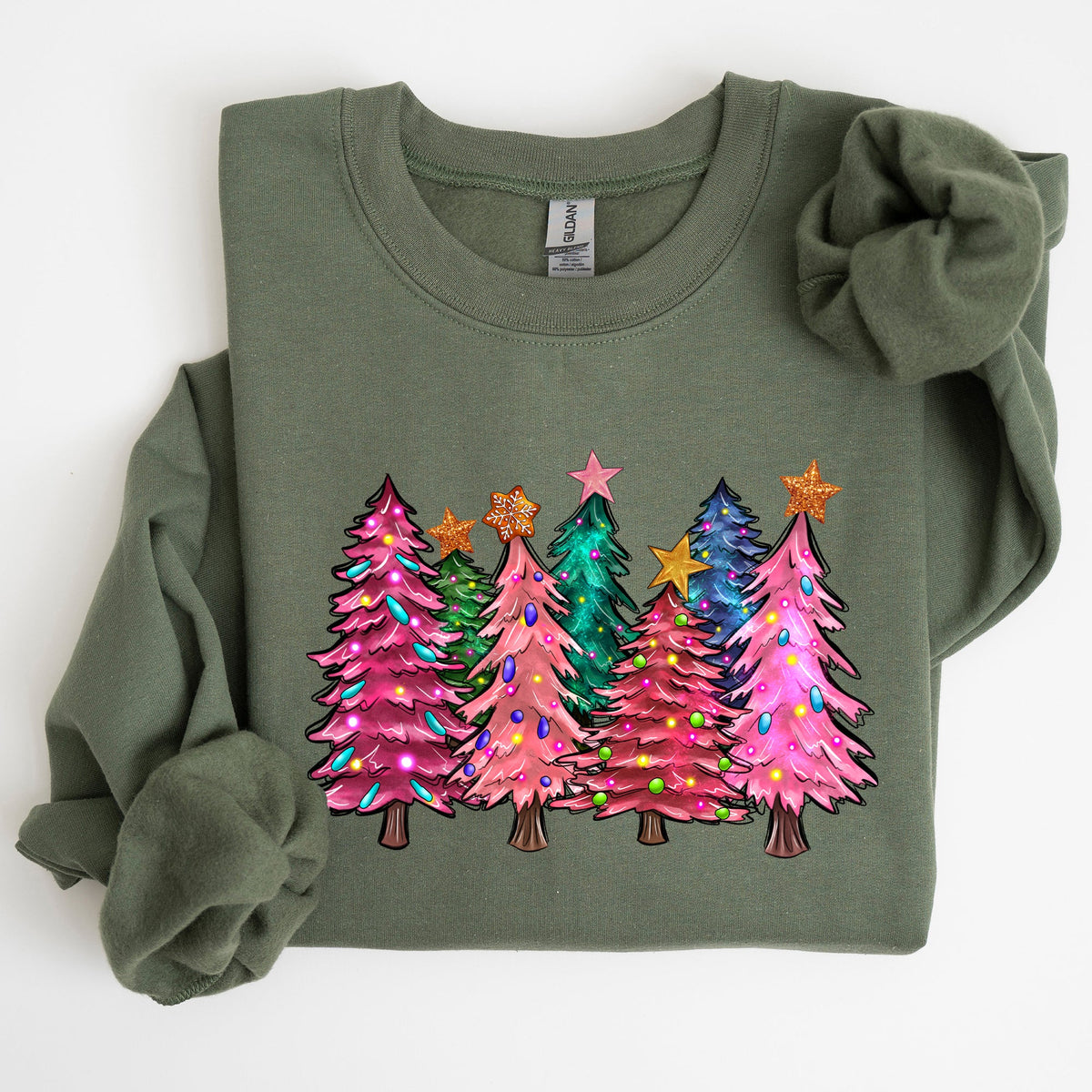 Colorful Christmas Tree Retro Santa Winter Xmas Festive Ornament Artwork Edition Sweatshirt
