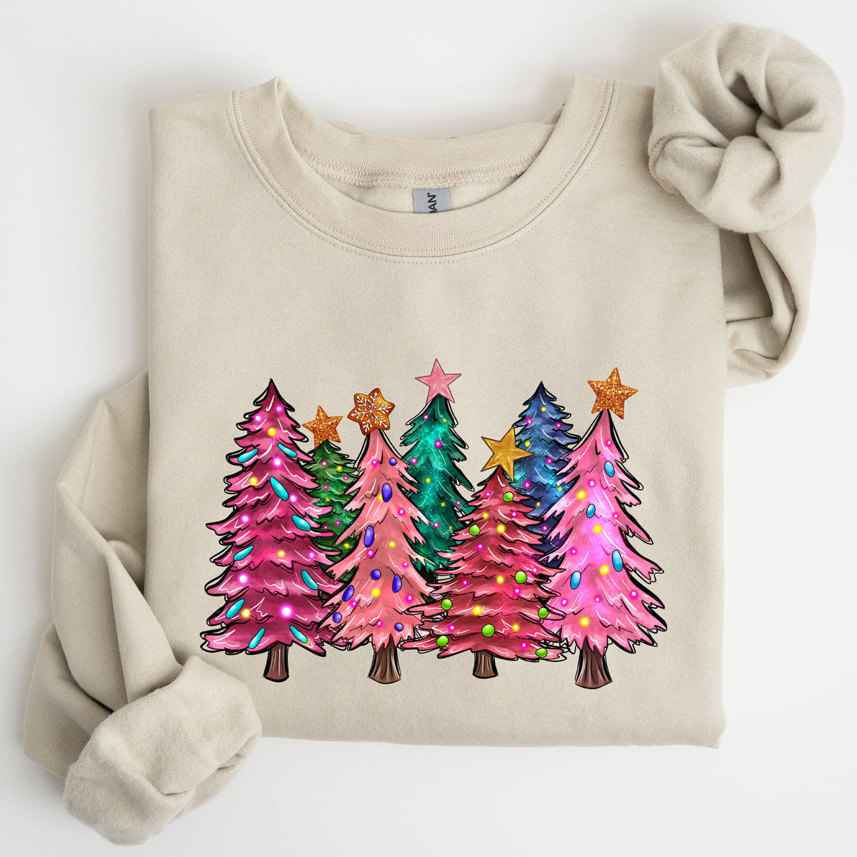 Colorful Christmas Tree Retro Santa Winter Xmas Festive Ornament Artwork Edition Sweatshirt